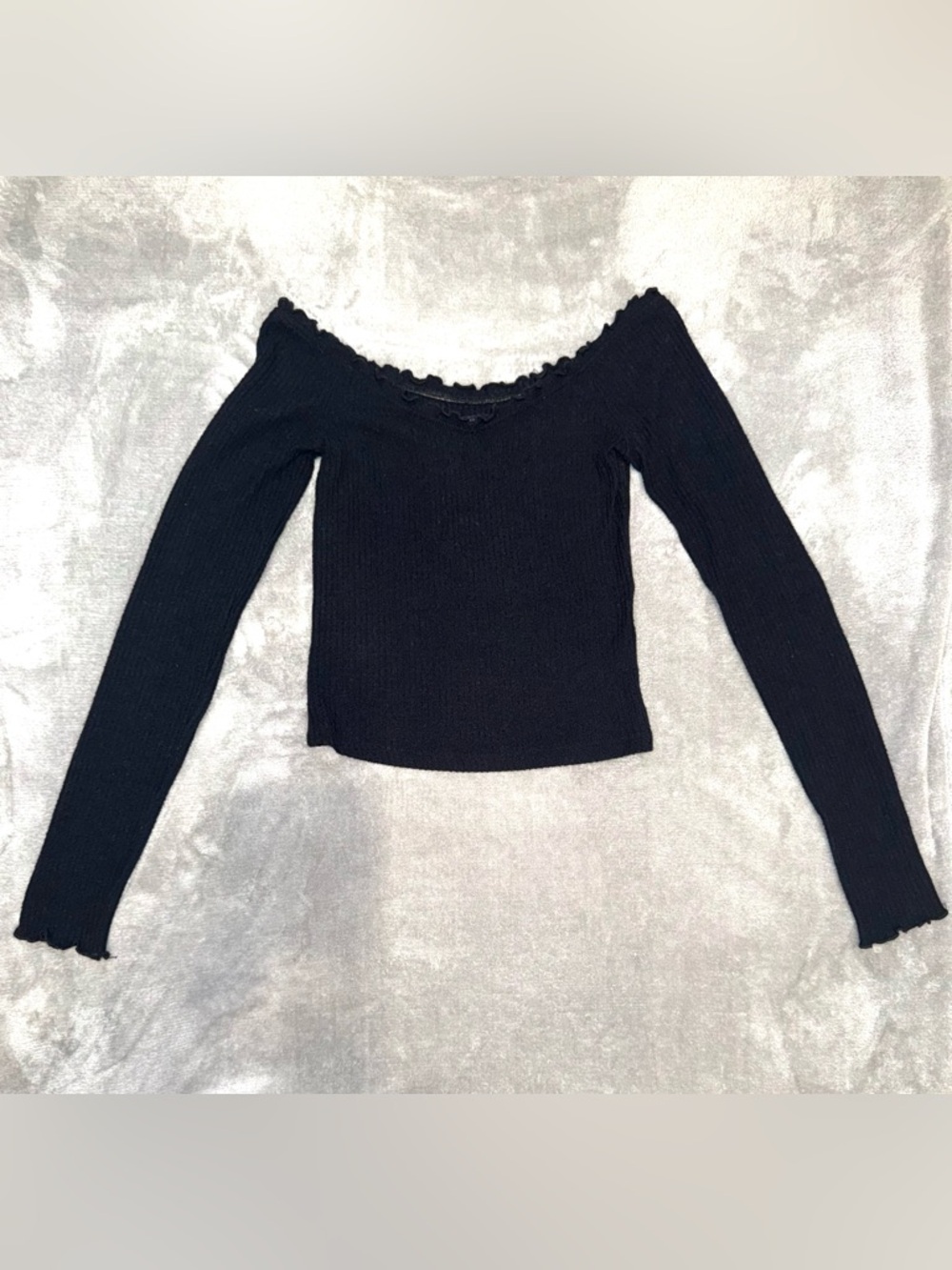 Abercrombie & Fitch Navy Blue Ribbed Off Shoulder Long Sleeve Top XS